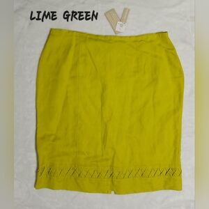 Lime Green Pencil-Straight Lined Skirt